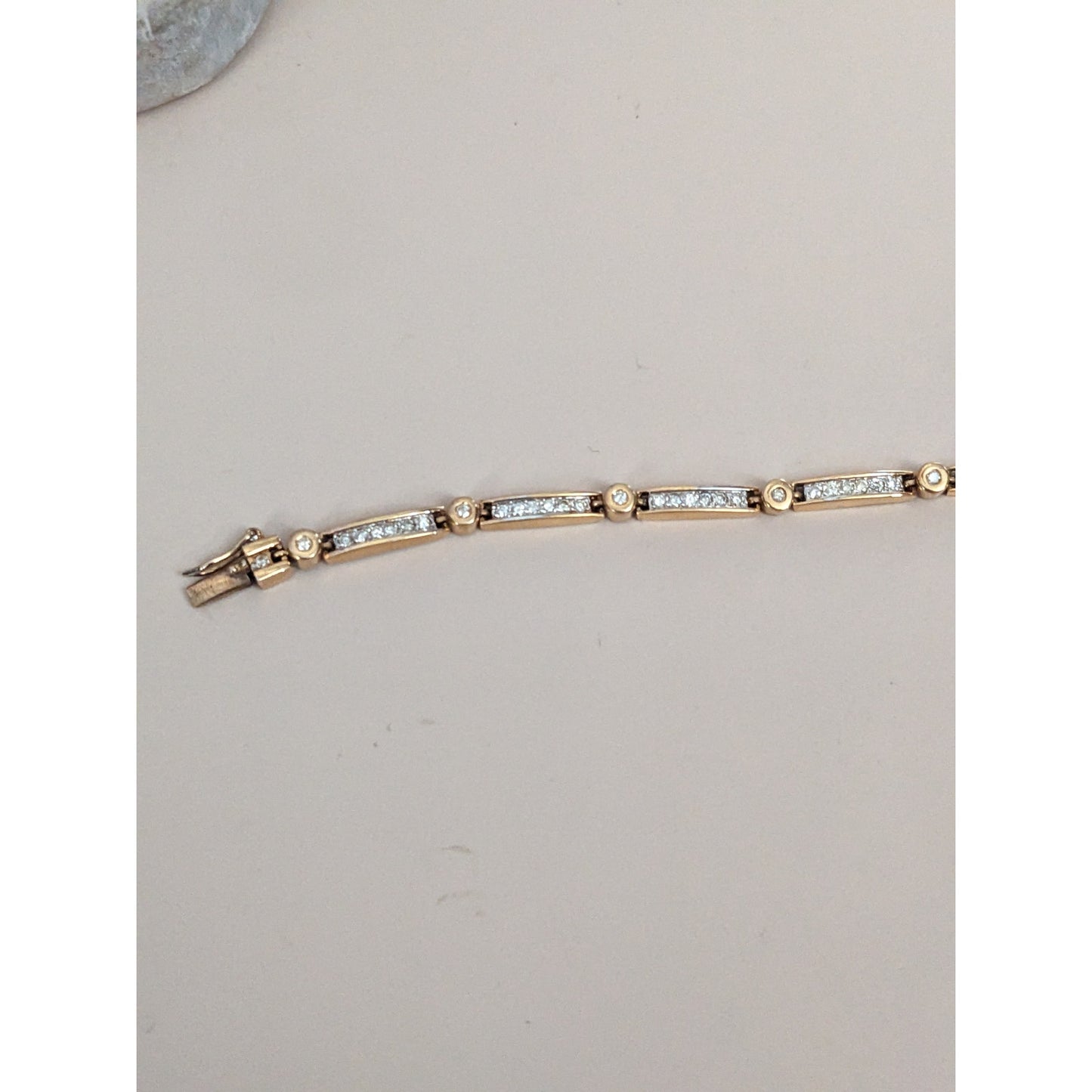 Estate 14k Yellow Gold Light Dainty Diamond Bar Link Bracelet 8 in