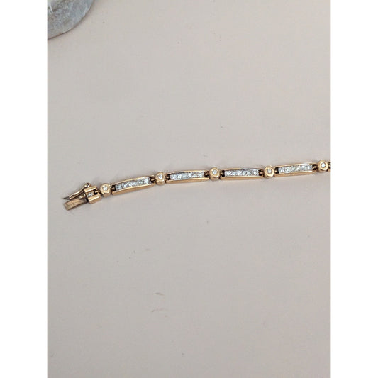 Estate 14k Yellow Gold Light Dainty Diamond Bar Link Bracelet 8 in