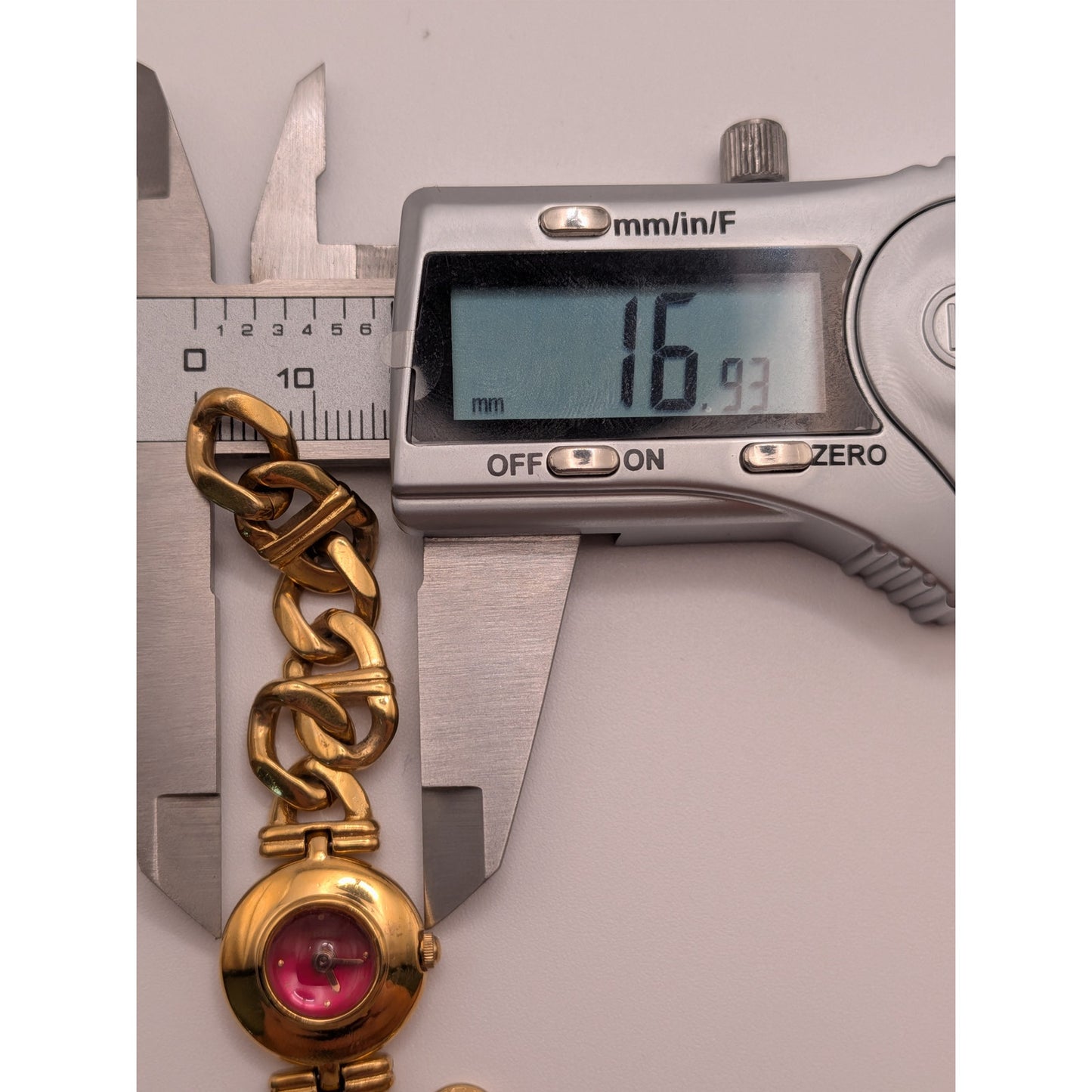 Vintage Seiko Tisse Gold Tone Cuban Link Watch with Pink Stones