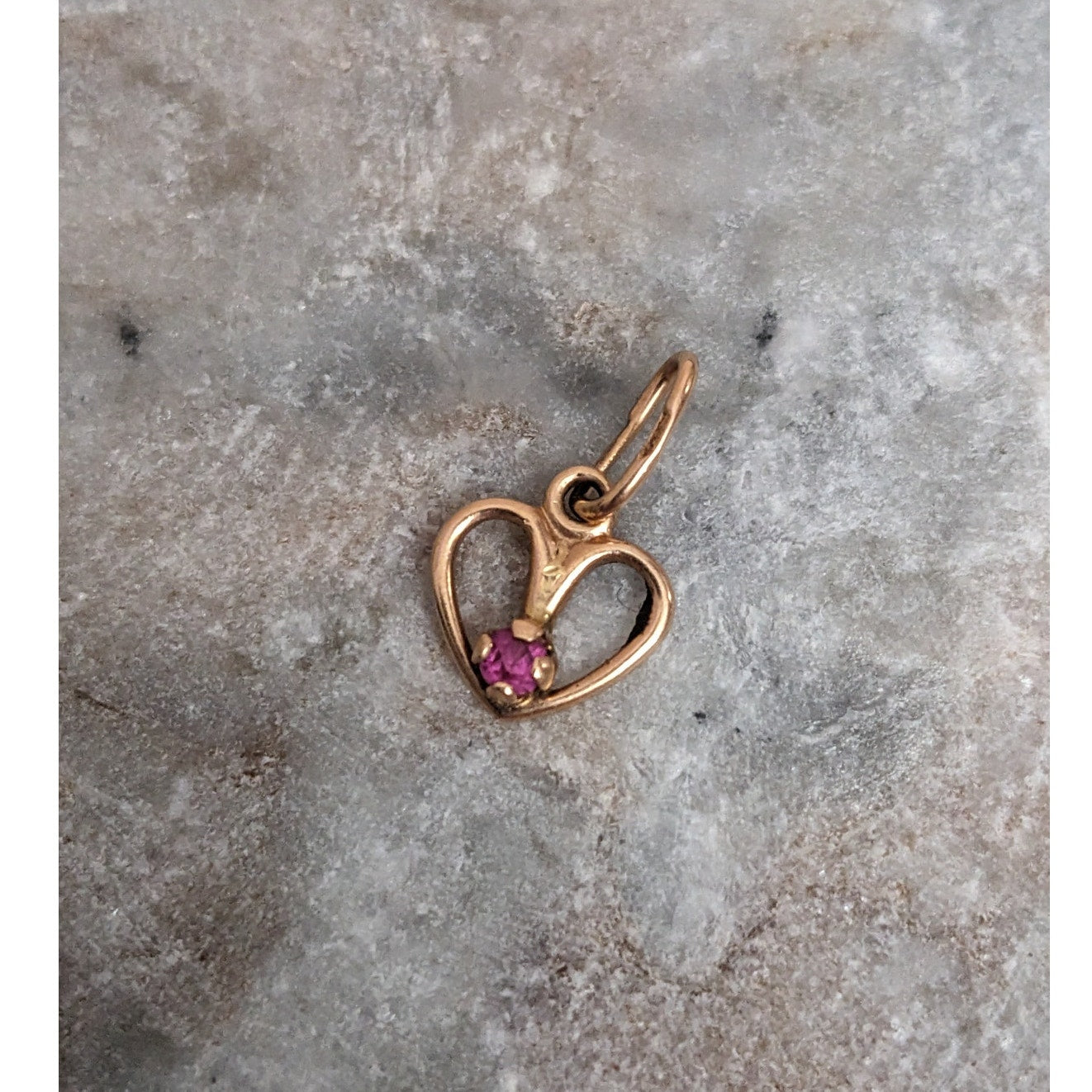 Vintage 14k Rose Gold Ultra Tiny Dainty Heart with Lab Ruby Charm