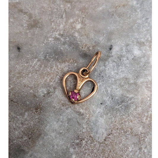 Vintage 14k Rose Gold Ultra Tiny Dainty Heart with Lab Ruby Charm