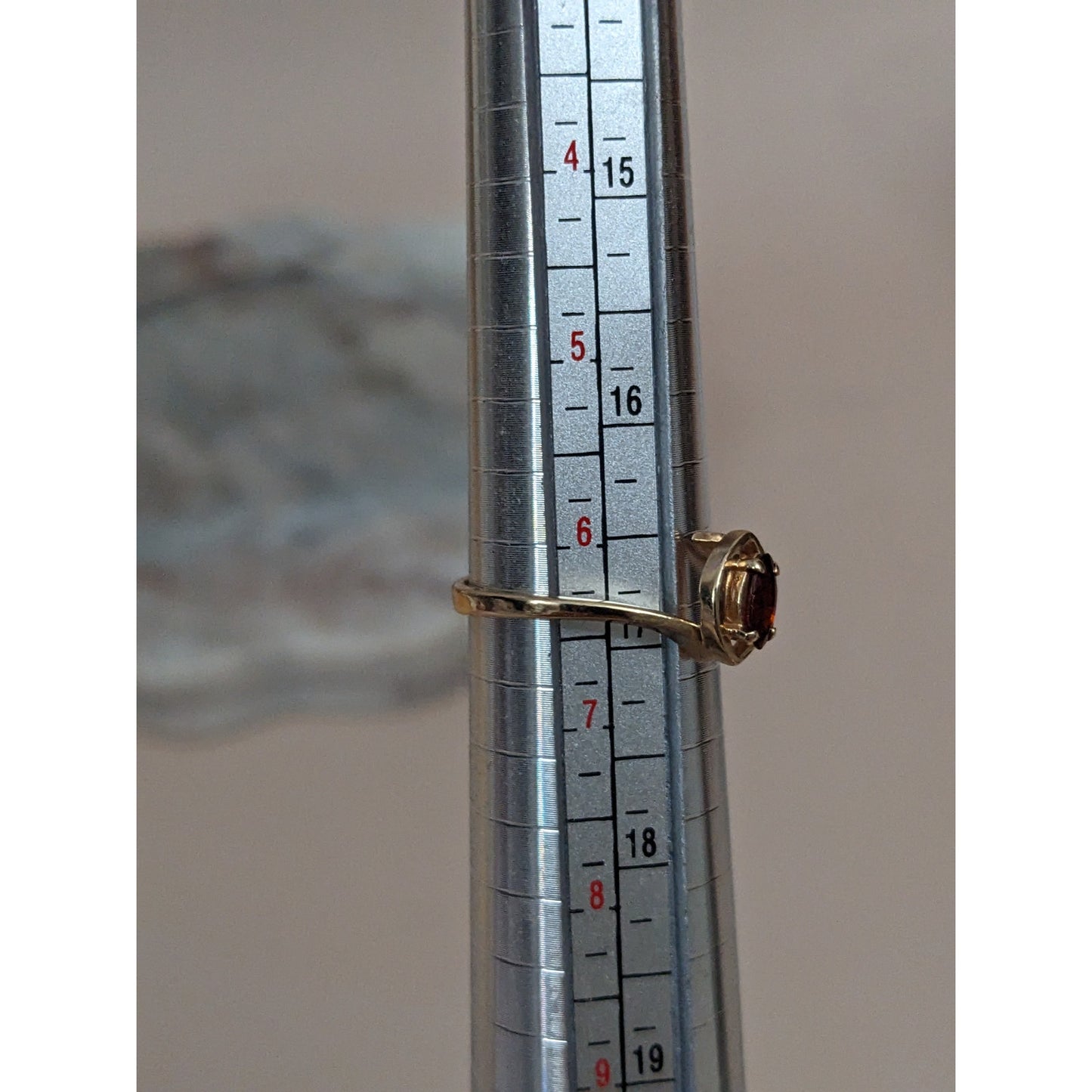 Vintage 14k Yellow Gold Ring with Marquise Red Stone Size 6.5