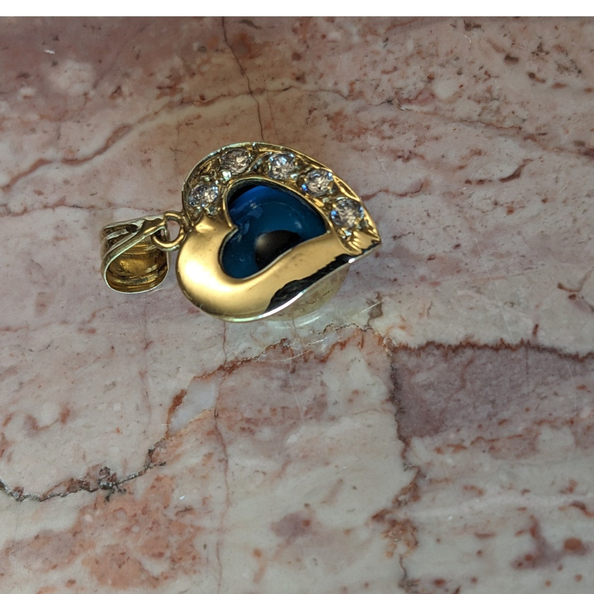 Vintage 14k Yellow Gold Heart Charm with Evil Eye and White Stone Accents