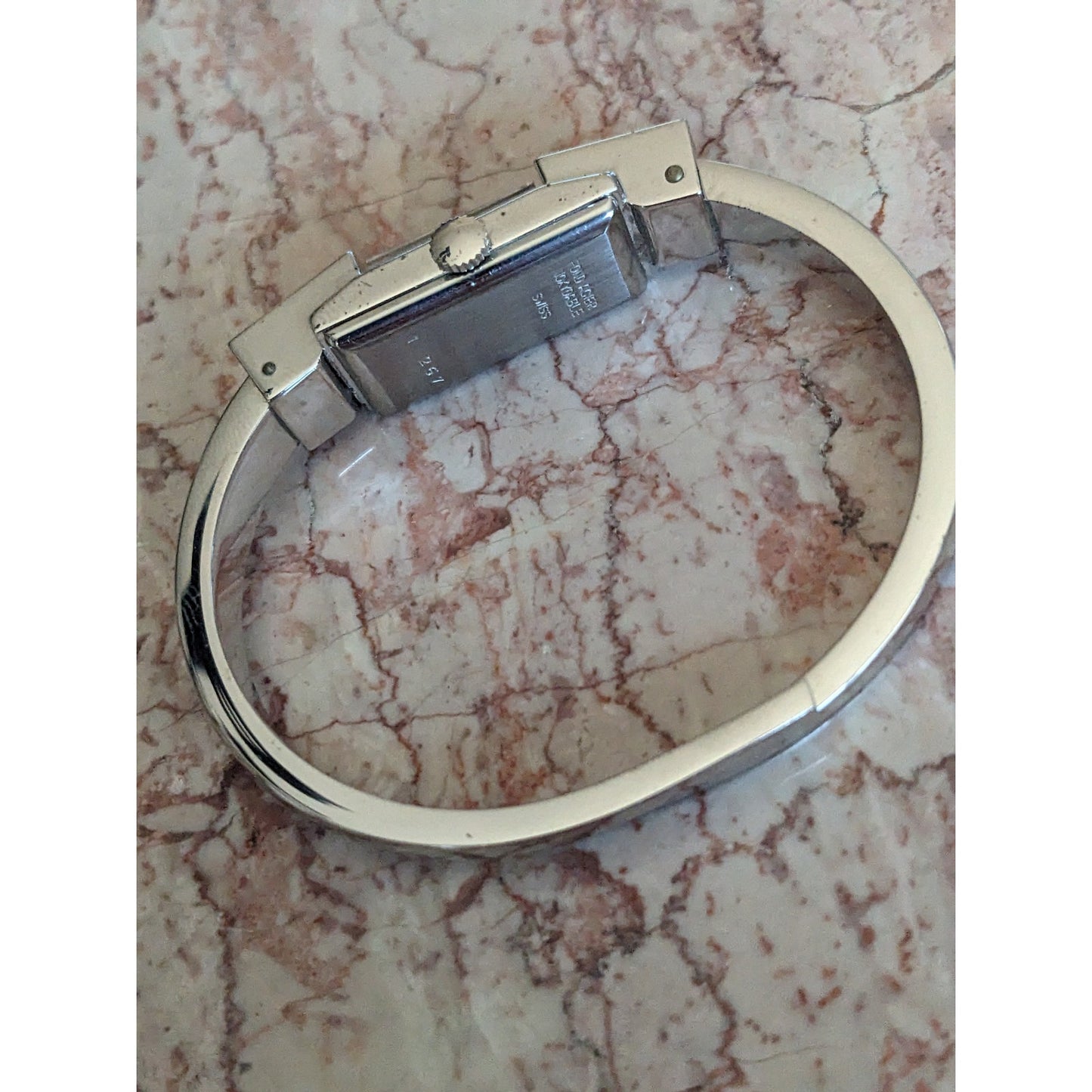 Vintage Chandler Manual Silver Tone Bangle Watch Red Enamel Botanical Shqapes