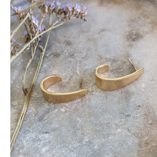 Estate 14k Yellow Gold Half Hoop Drop Curve Earrings