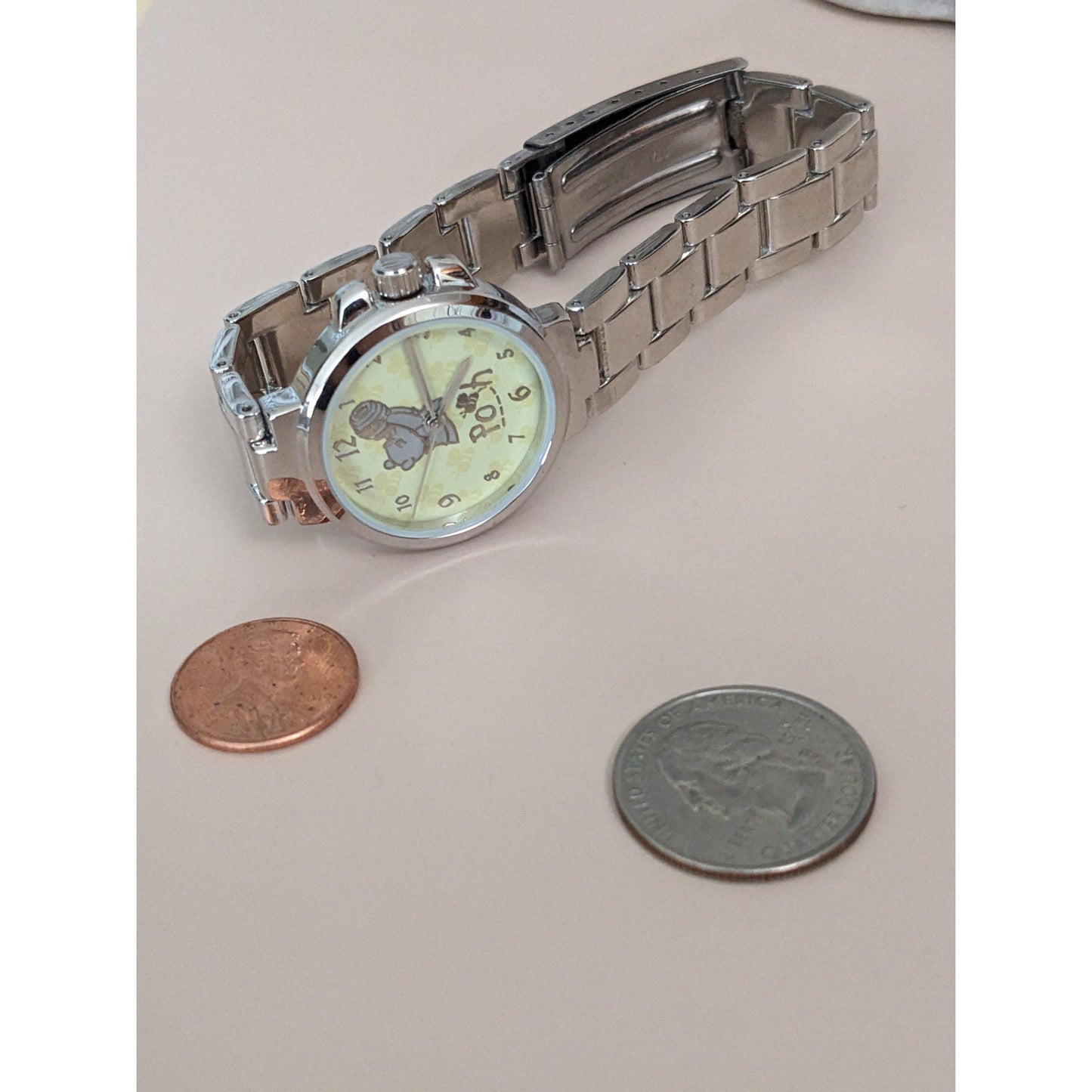 Vintage Andre Mouche Silver Tone Bangle Watch with Blue Floral Enamel Working