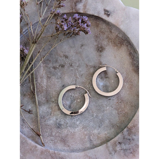 FLAW Estate 14k White Gold Hoop Earrings with Dents