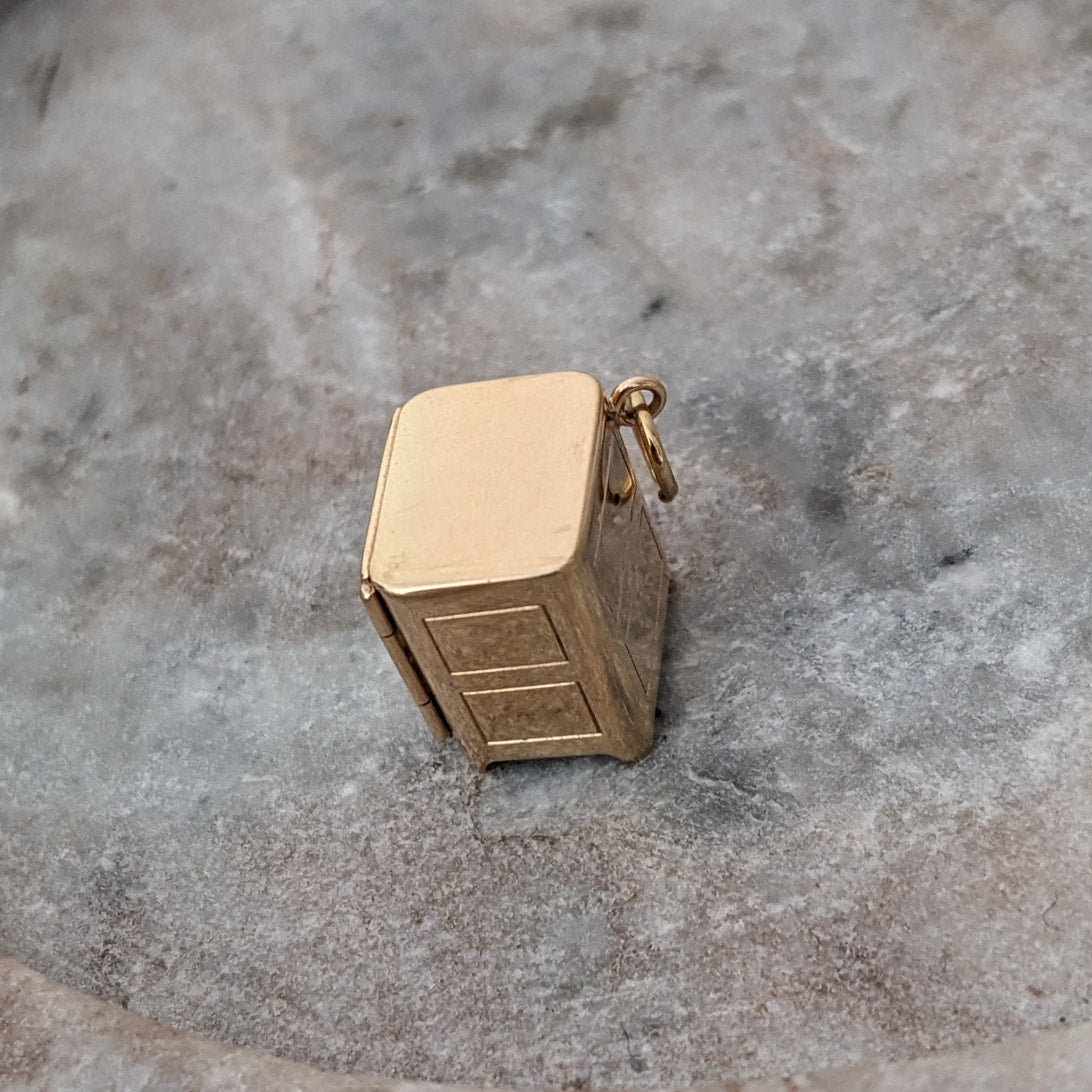 Vintage 14k Yellow Gold Articulated Miniature Safe Vault Charm Pendant