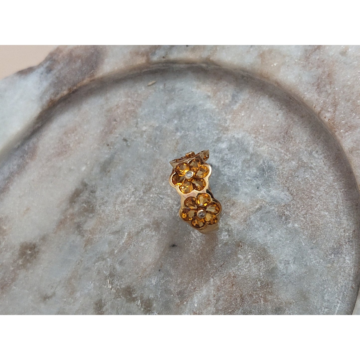 Estate 14k Yellow Gold Triple Citrine Flower Ring Size 6.5 US