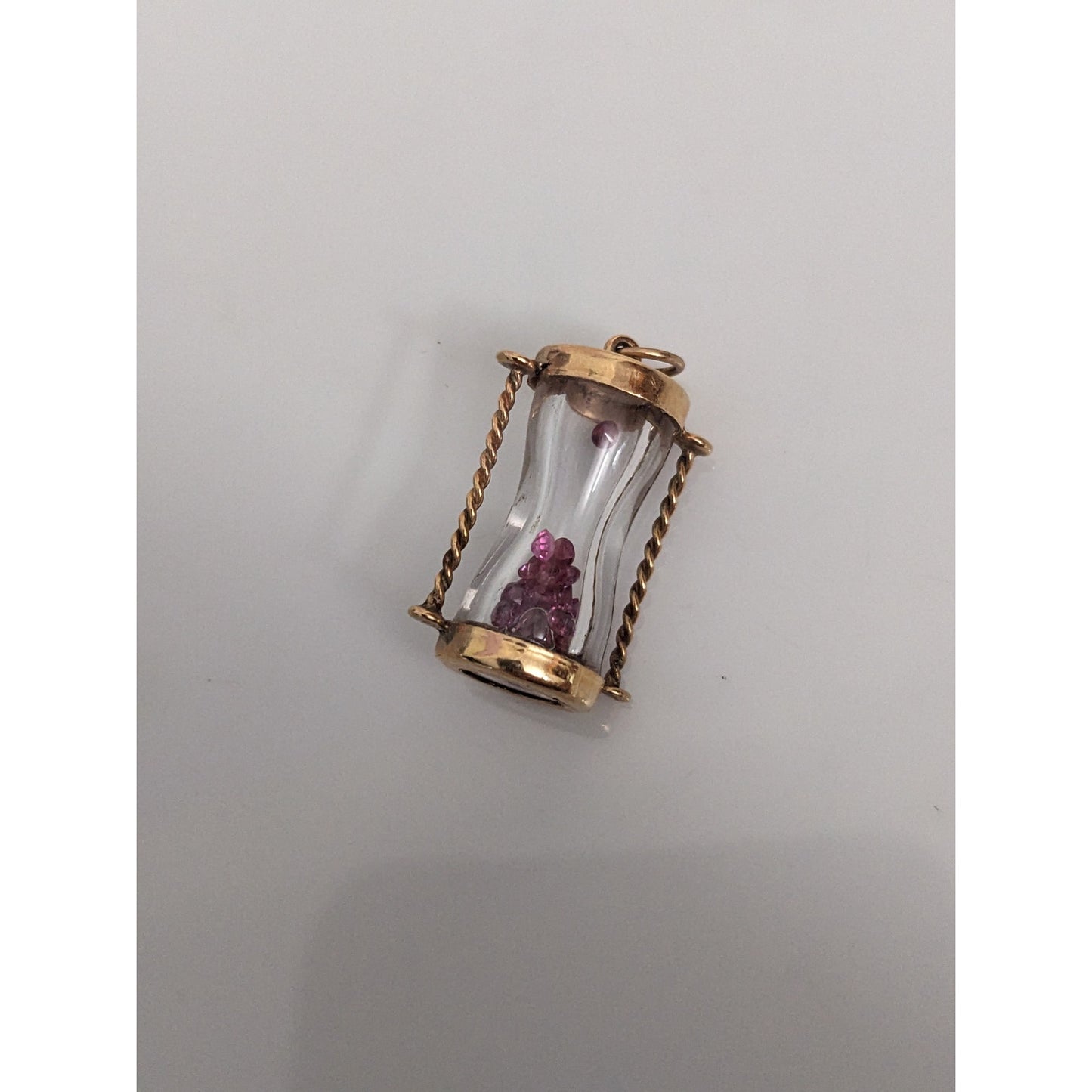 Vintage 14k Yellow Gold 3D Hourglass Pendant with Rubies