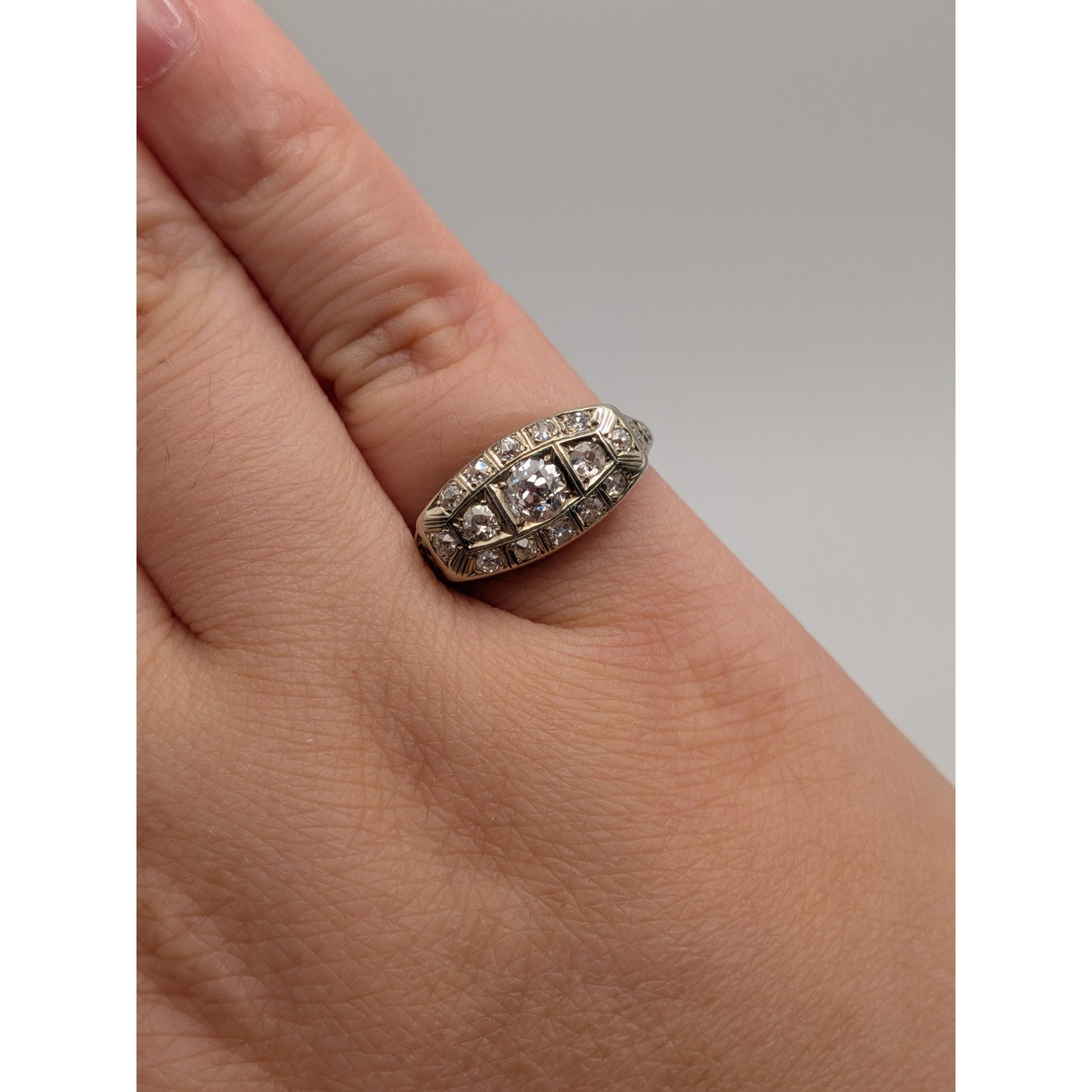 Antique 18k White Gold Cluster Ring Size 5.25 w/ 0.75cttw Diamonds