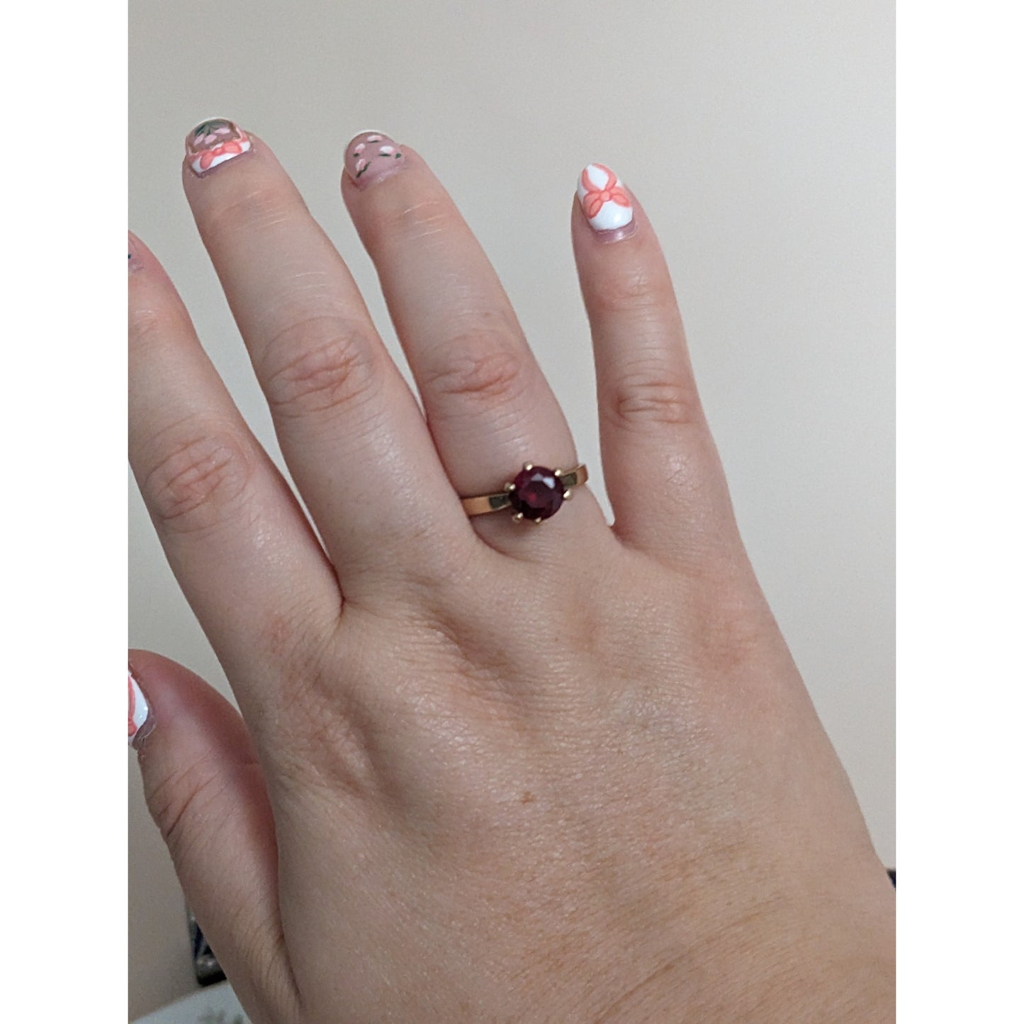 Vintage 10k Yellow Gold Ring with Red Gem Size 7.5