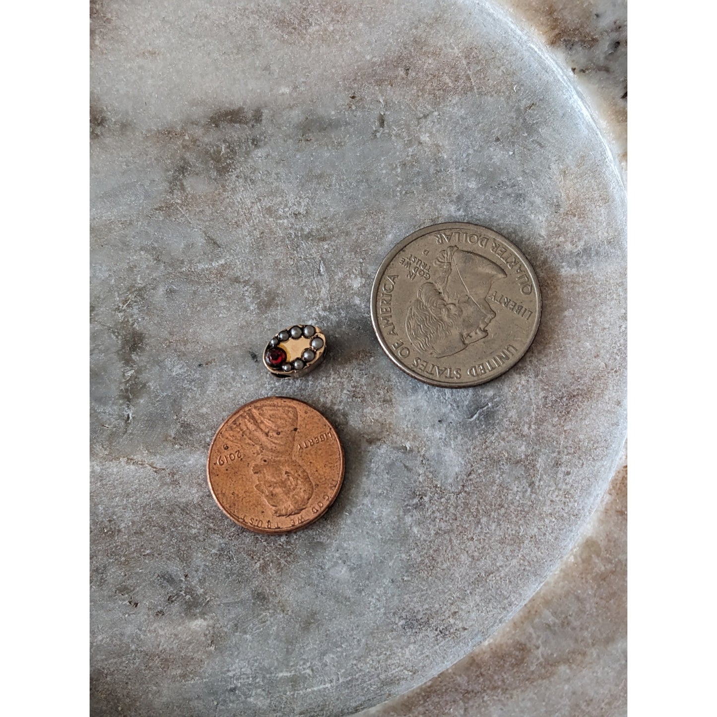 Vintage Unmarked 10k Gold Oval Slider Charm with Pink and White Stones