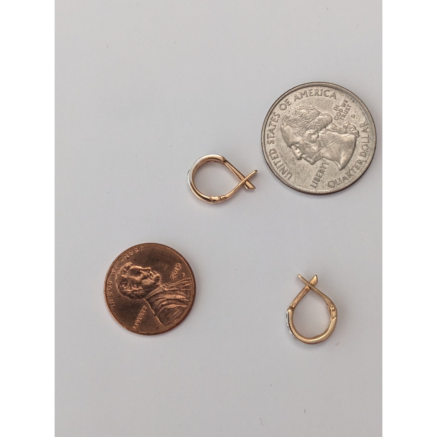 Vintage 14k Yellow Gold Dainty Tiny Hoops with Diamonds Earring
