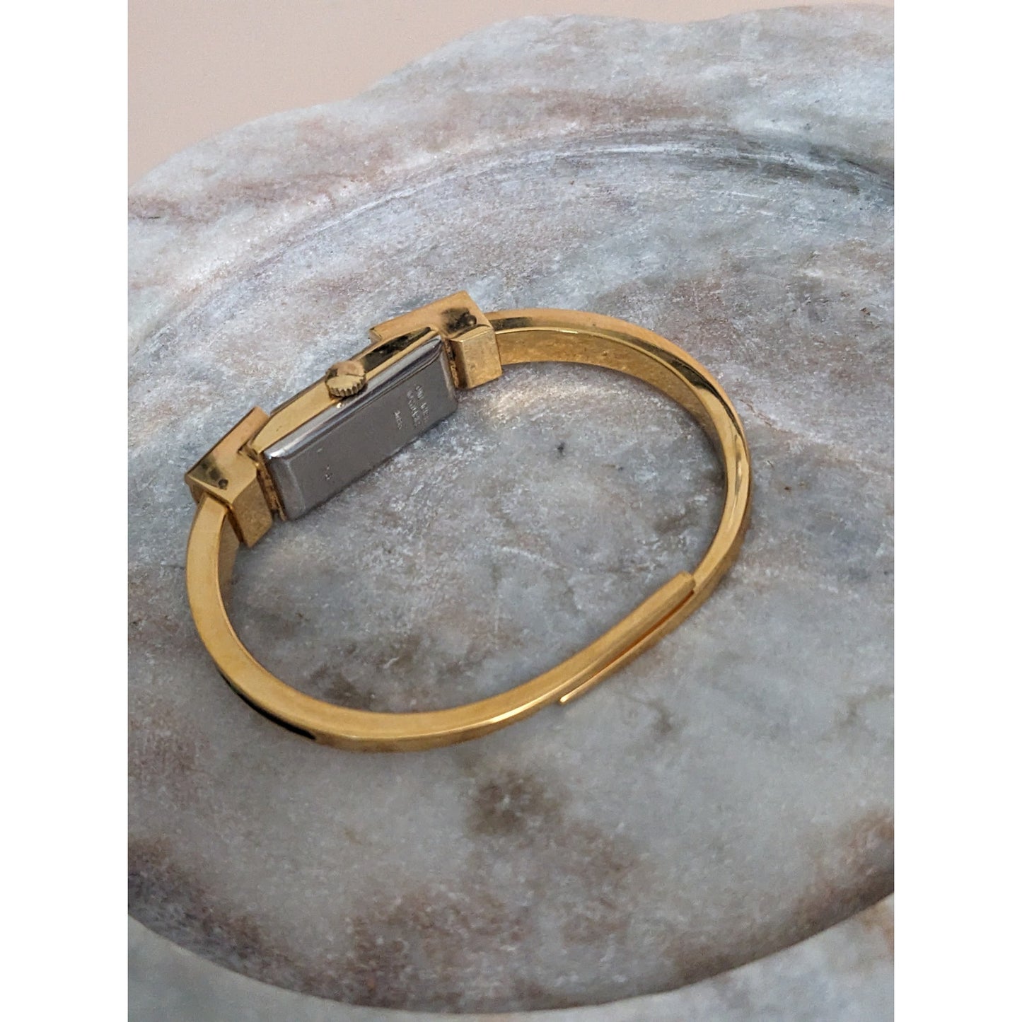 Vintage Andre Mouche Silver Tone Bangle Watch with Blue Floral Enamel Working