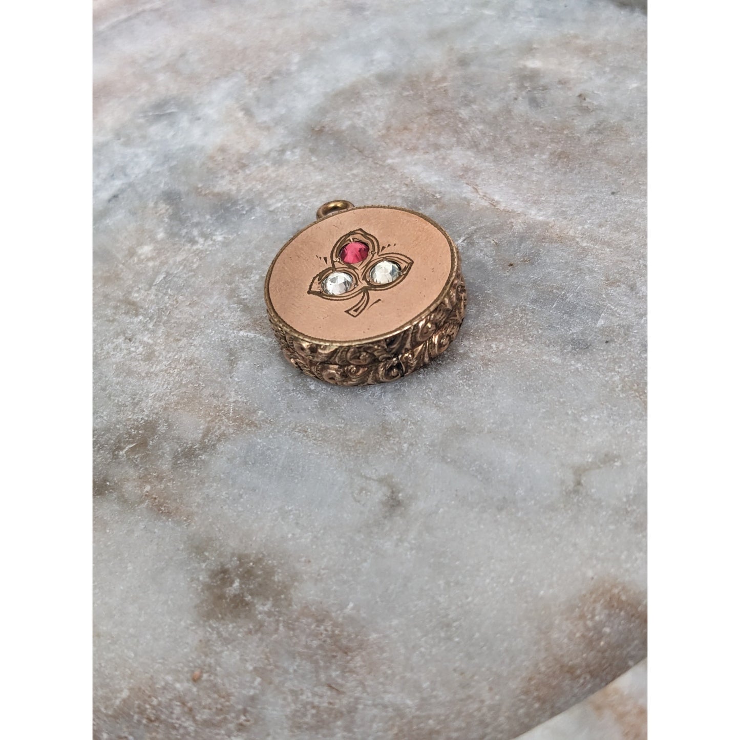 Vintage Victorian Gold Filled Locket with Pink and White Stones