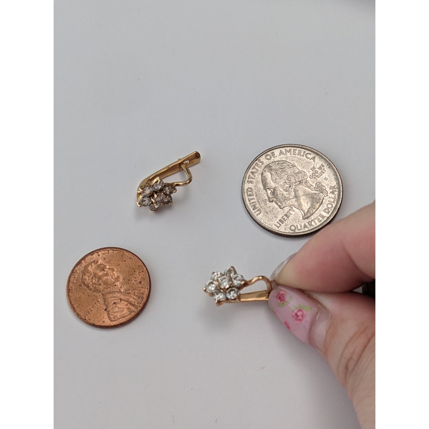 Vintage 14k Gold Dangle Accent Stones Flower Cluster Earrings