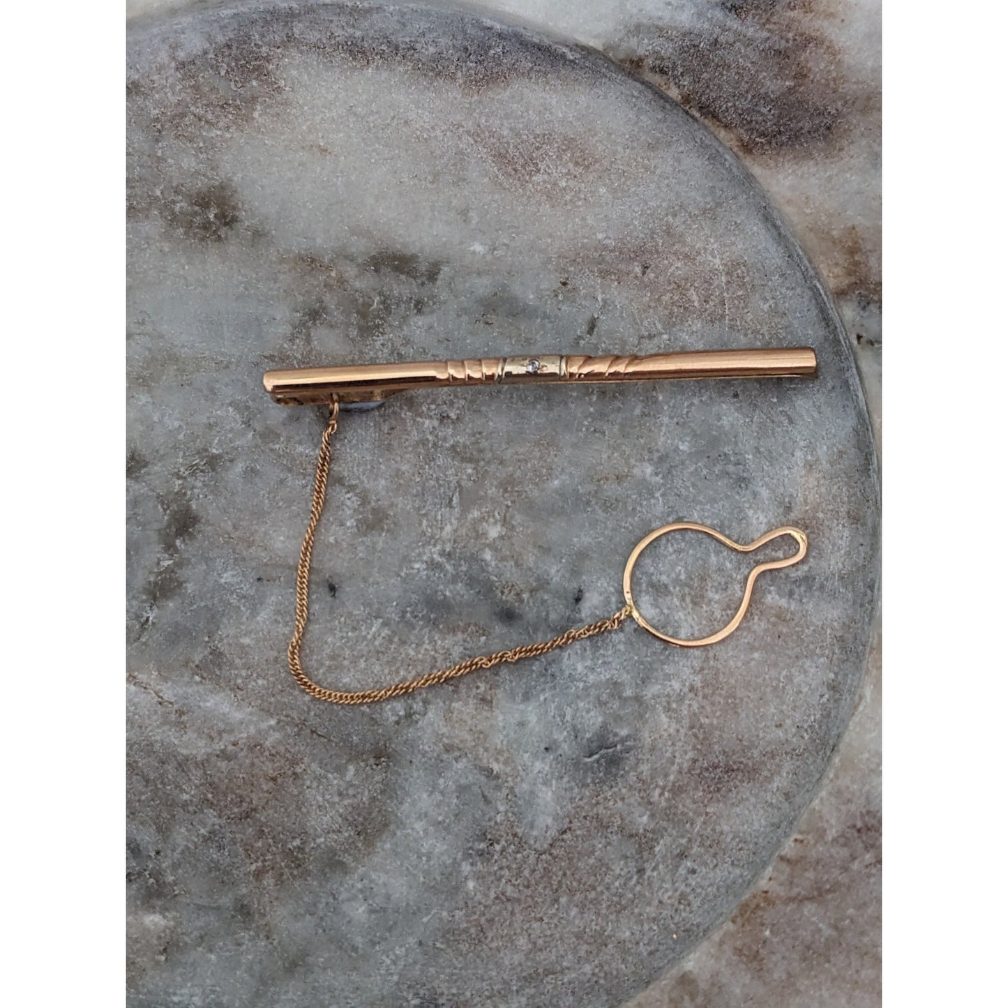 Vintage 1990s 14k Yellow Gold Tie Clasp Clip Tiny with Diamond Chip