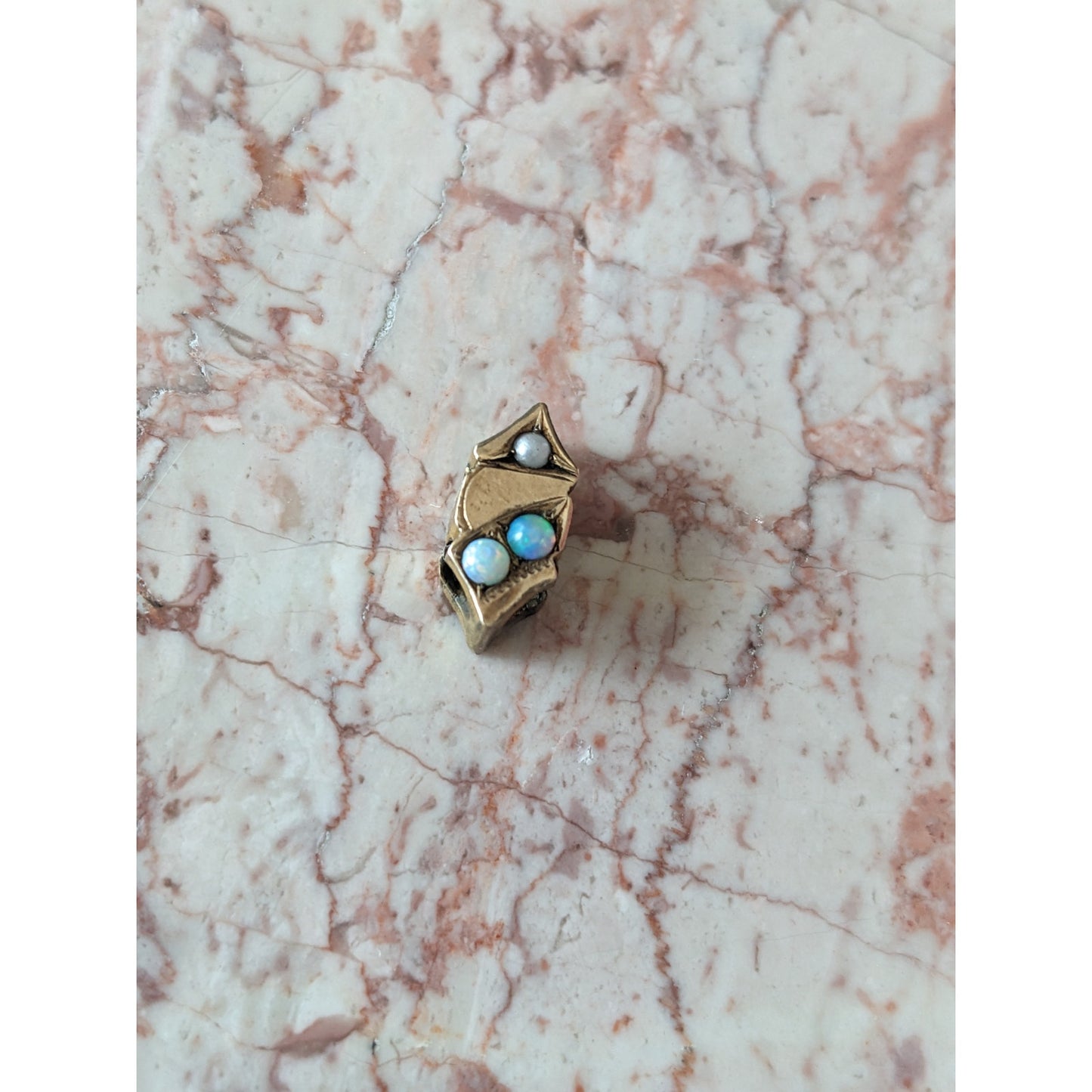 Vintage Unmarked 10k Gold Slider Charm with Faux Opals Dainty