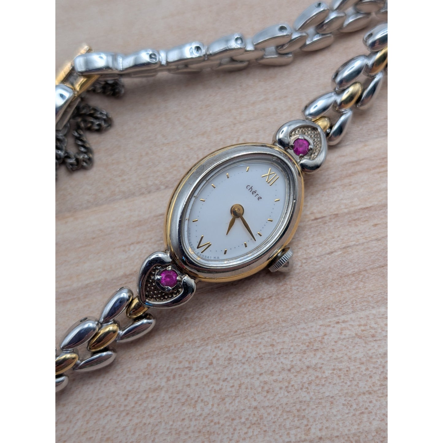 Vintage Citizen Chere Dainty Two Tone Bracelet Watch with Pink Stones