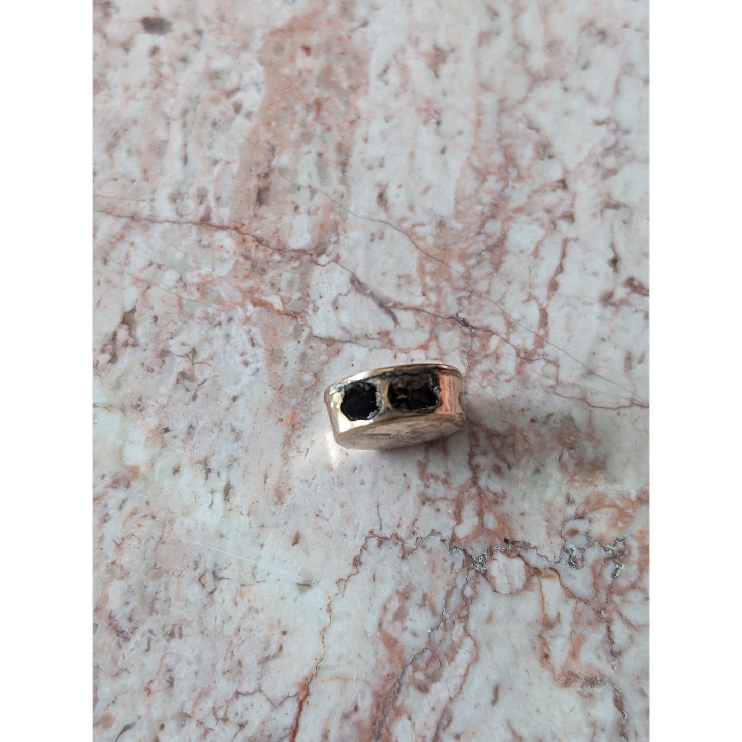 Vintage Gold Filled Round Slider Charm Black Stone Heart Engraved