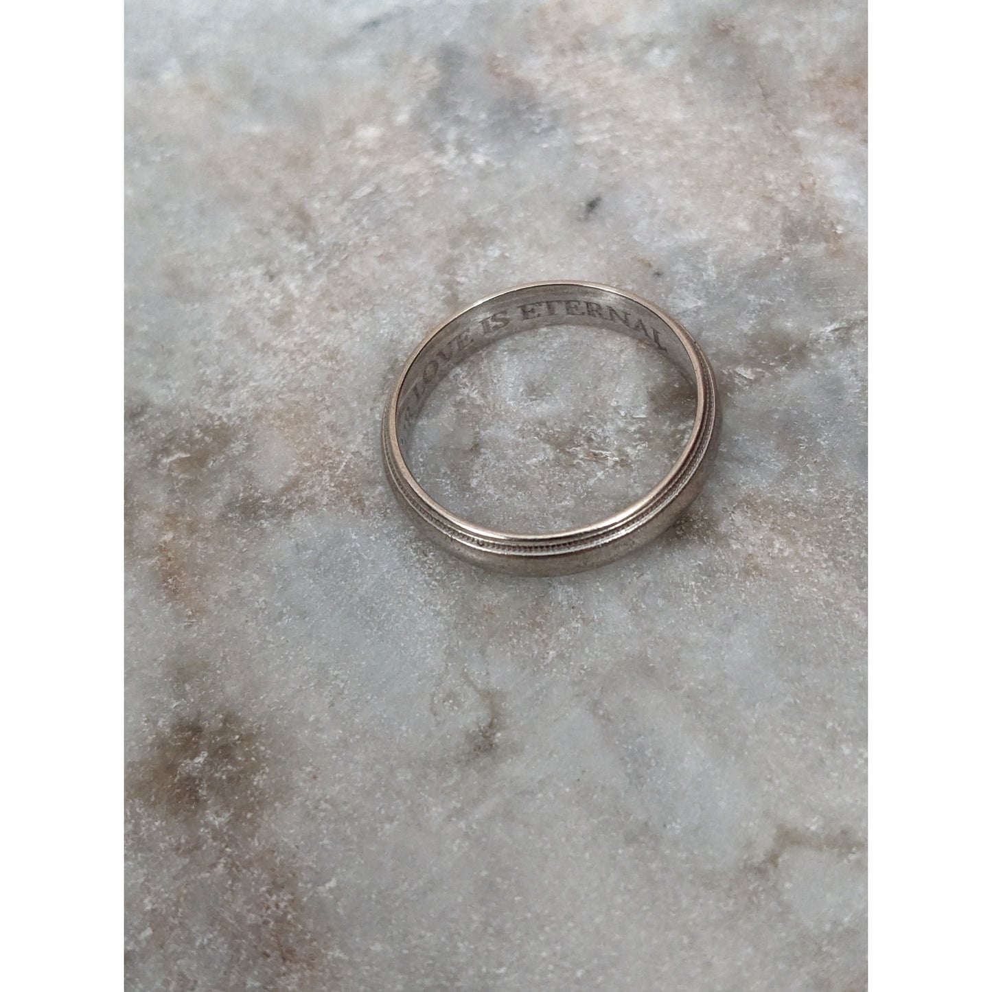 Vintage 10k White Gold "Our Love Is Eternal" Engraved Simple Wedding Band Size 7
