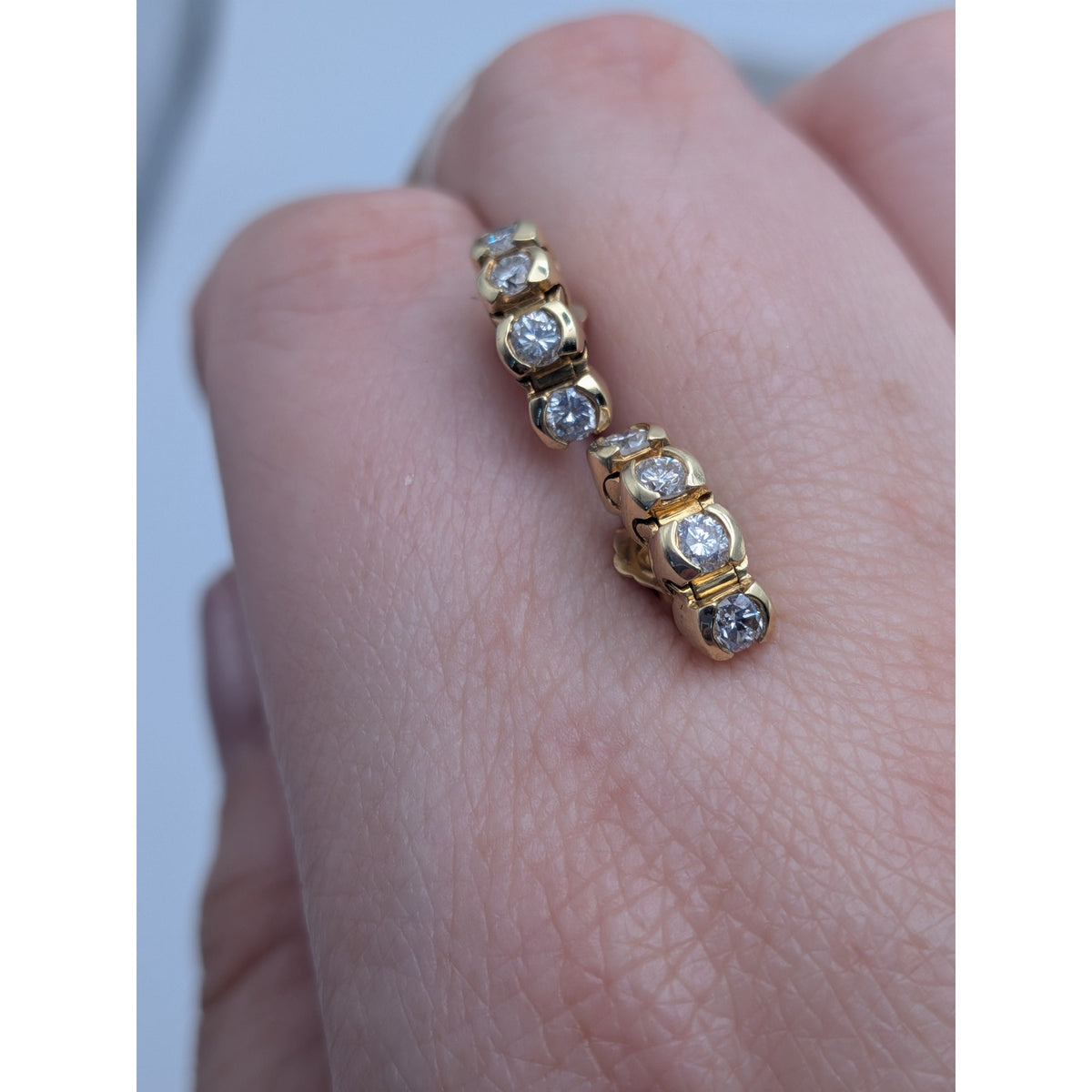 Vintage 18k Solid Yellow Gold Bubble Bezel Graduated Diamonds Push Back Earrings