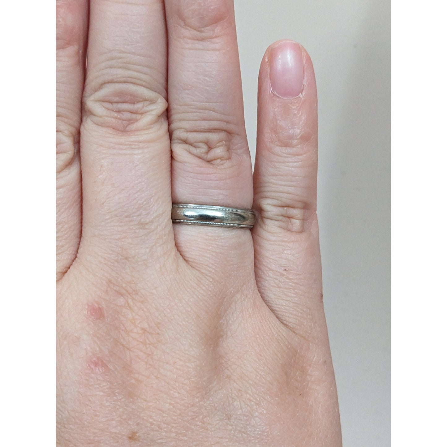 Vintage 10k White Gold "Our Love Is Eternal" Engraved Simple Wedding Band Size 7