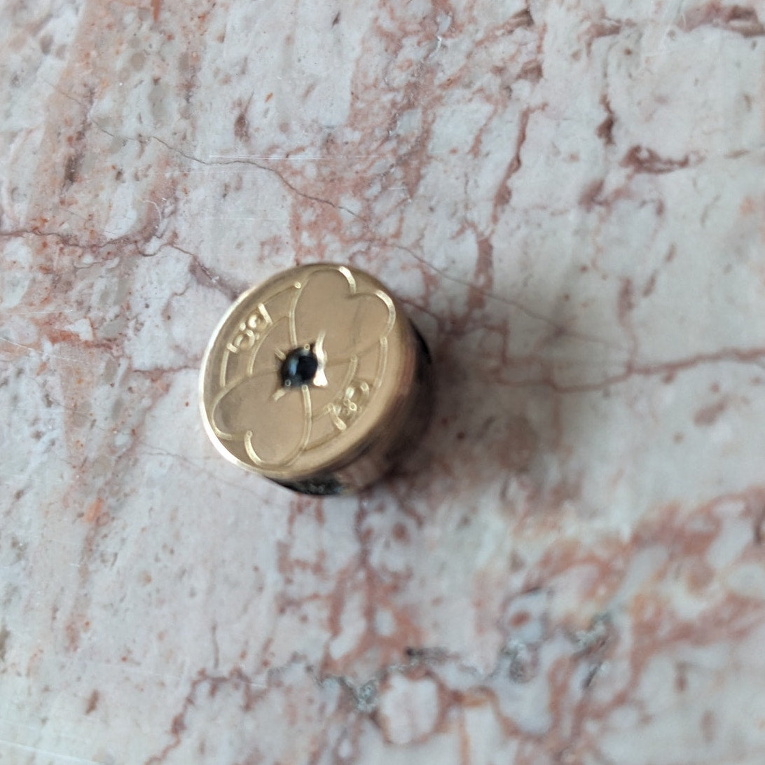 Vintage Gold Filled Round Slider Charm Black Stone Heart Engraved