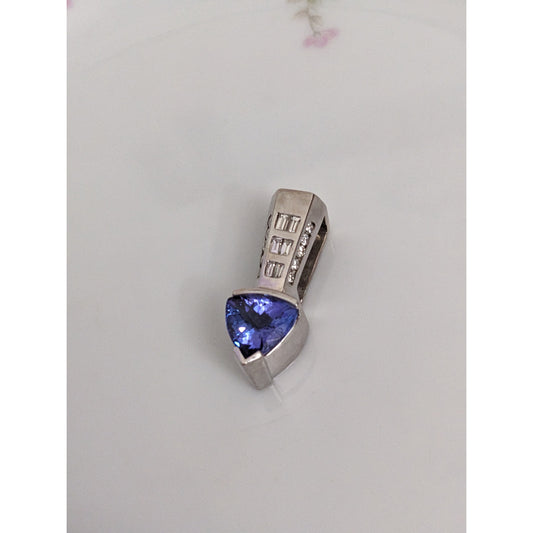 Estate 14k White Gold Tanzanite and Diamond 3D Slide Pendant