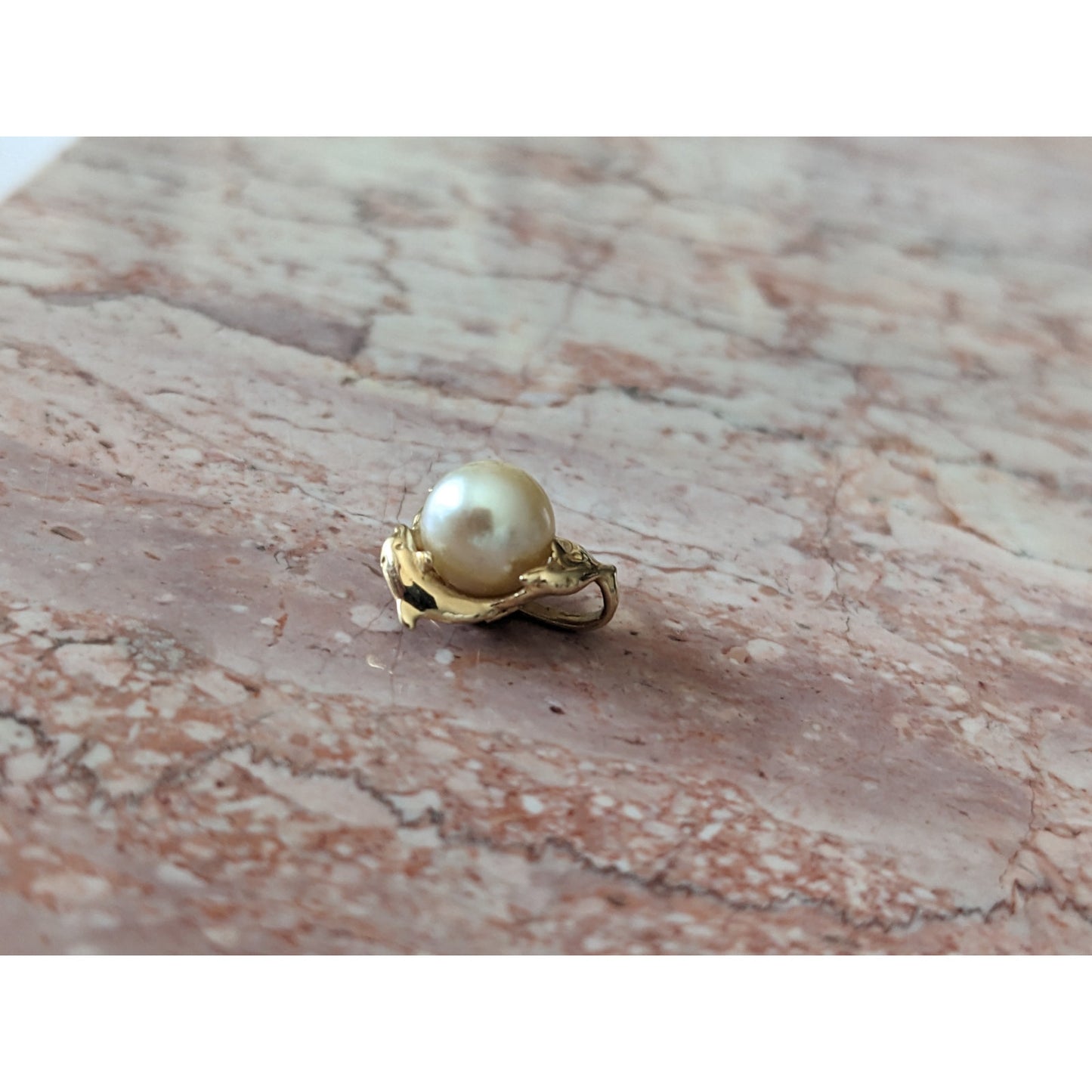 Vintage 14k Yellow Gold Wyland Cultured Pearl and Trio Dolphin Pendant