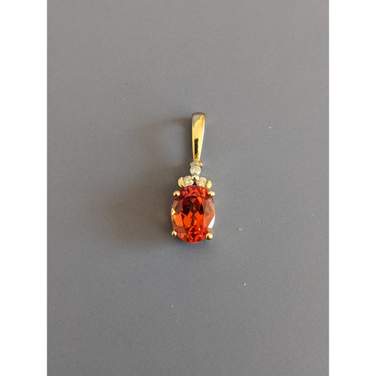 Vintage Estate 10k Yellow Gold Pendant with Oval Citrine and Diamond Accents