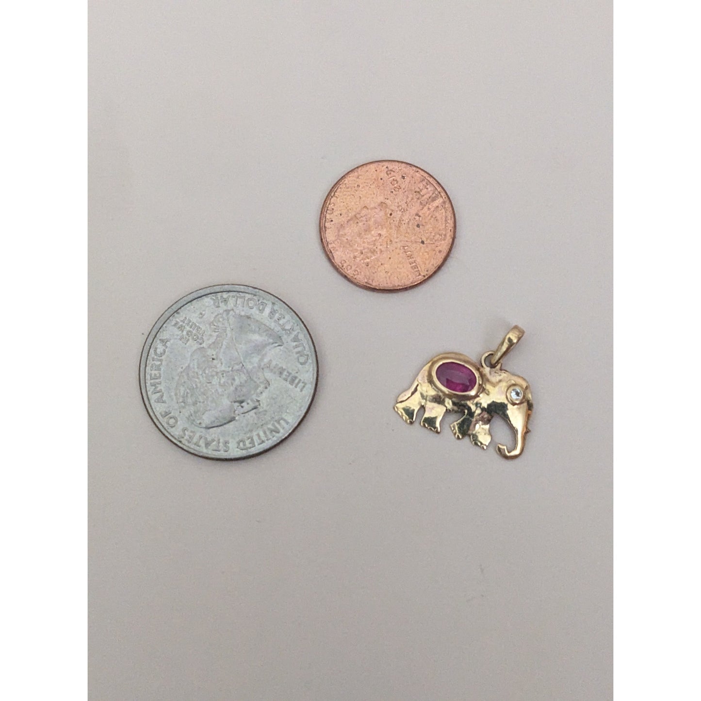 Vintage 14k Yellow Gold Lab Ruby Elephant Charm Pendant
