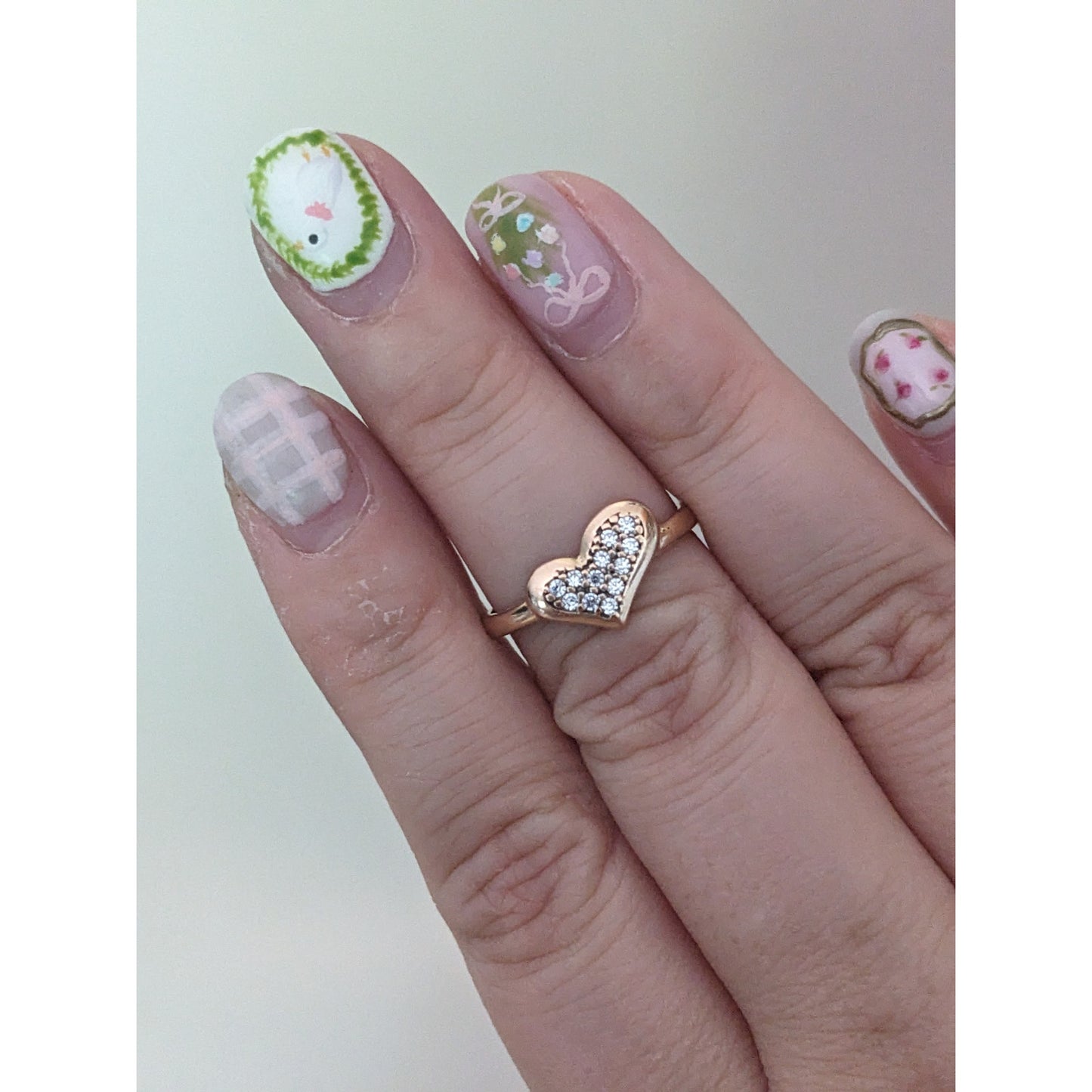Vintage 14k Rose Gold Heart with White Stone Accents Cluster Ring Size 5.5