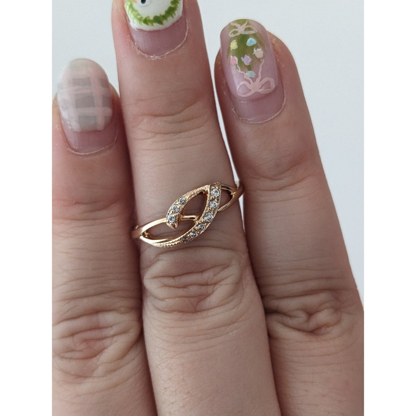 Vintage 14k Yellow Gold Crossover Swirl Accent Stones Ring Size 6.5