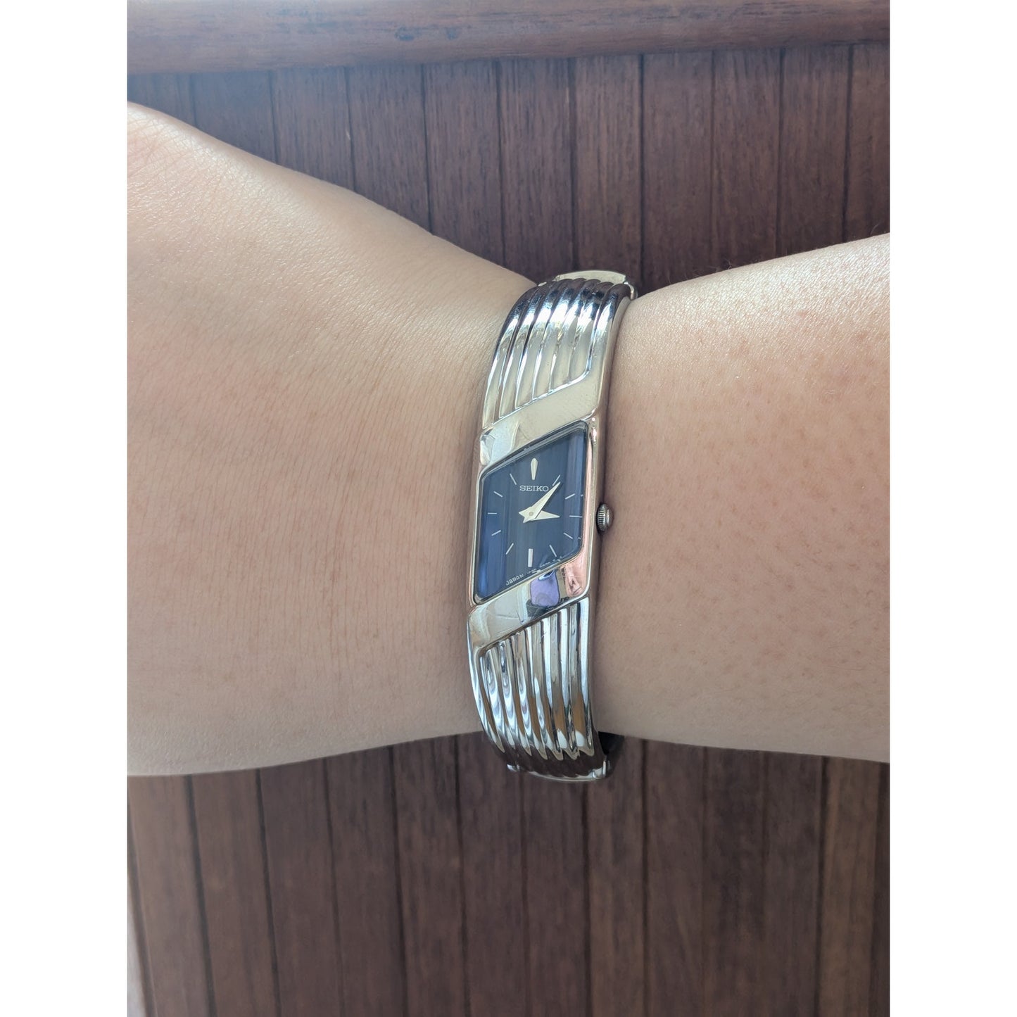 Vintage Seiko Rivoli Silver Tone Asymmetrical Watch Dark Blue Dial