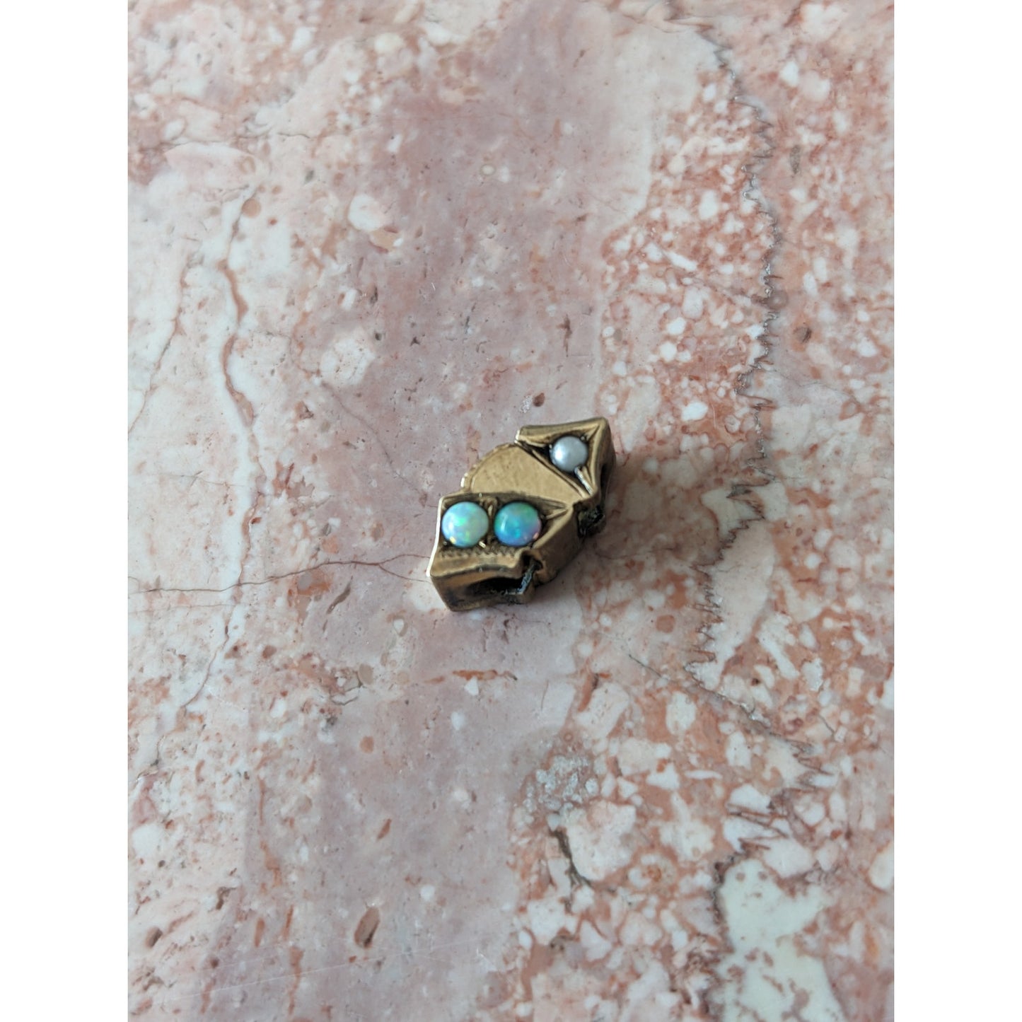 Vintage Unmarked 10k Gold Slider Charm with Faux Opals Dainty