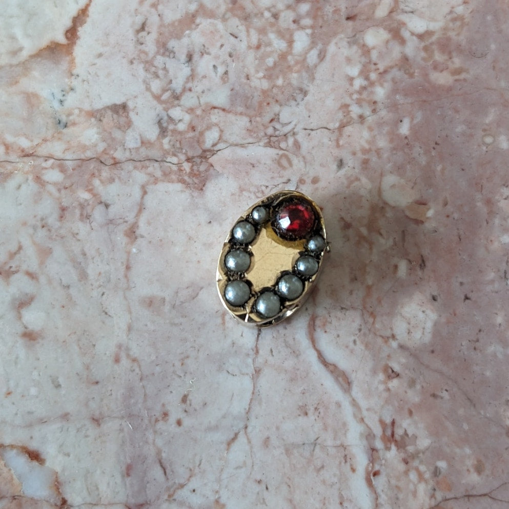 Vintage Unmarked 10k Gold Oval Slider Charm with Pink and White Stones
