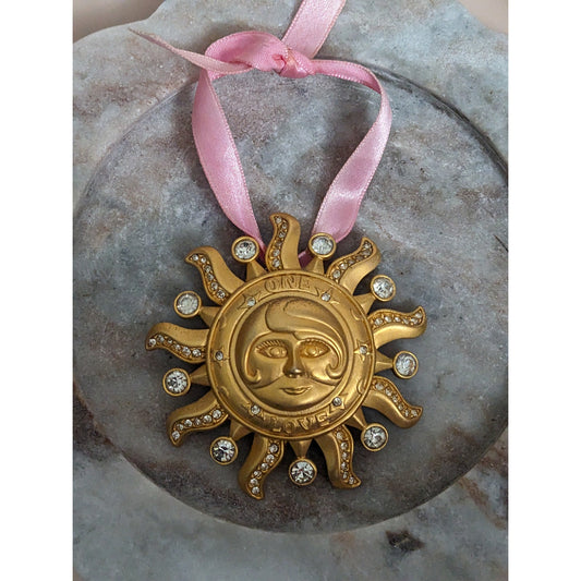 Vintage Kirks Folly Gold Tone Sun Face One Love Brooch/Pendant