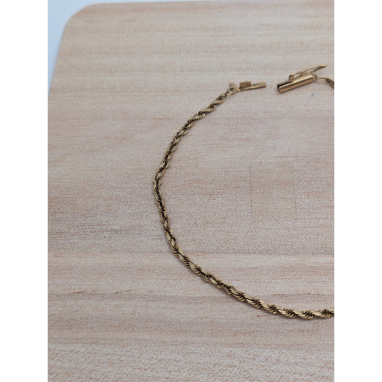 Vintage 14k Yellow Gold 1.6mm Rope Chain Bracelet 8in