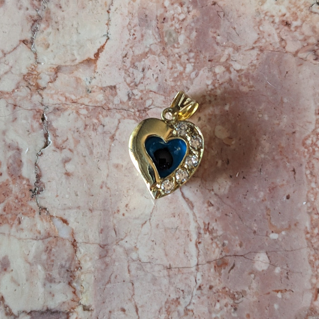 Vintage 14k Yellow Gold Heart Charm with Evil Eye and White Stone Accents