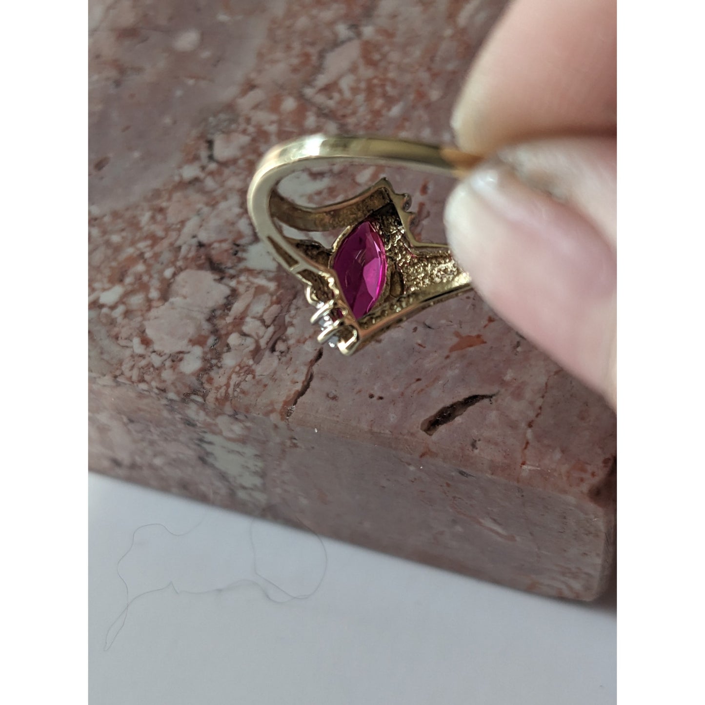 Vintage 10k Yellow Gold Faux Marquise Ruby Ring Size 7