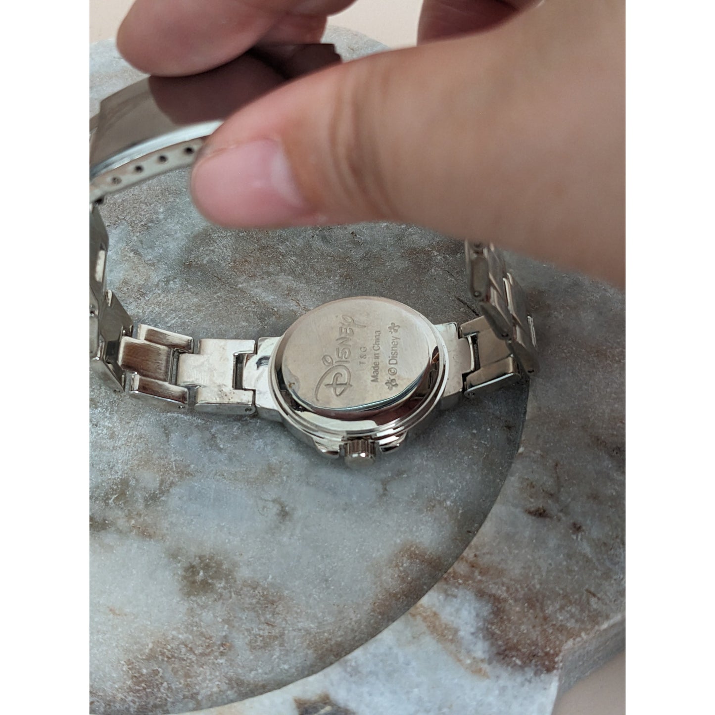 Vintage Andre Mouche Silver Tone Bangle Watch with Blue Floral Enamel Working