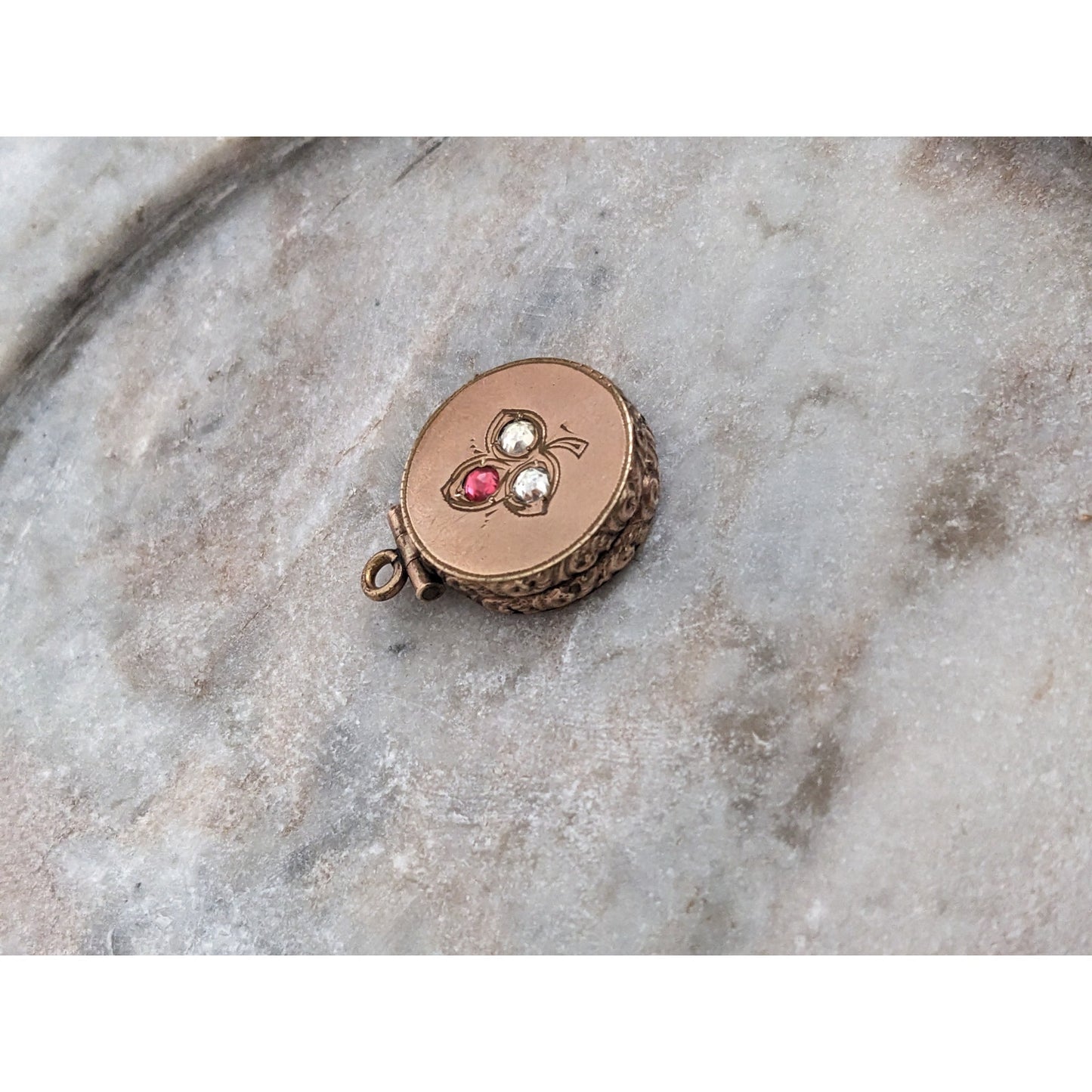 Vintage Victorian Gold Filled Locket with Pink and White Stones