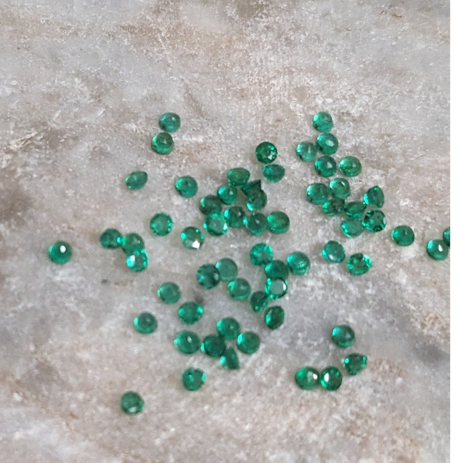 Round Cut 1.5mm Natural Emeralds Lot About 1.8 carats Total (~60 pieces)