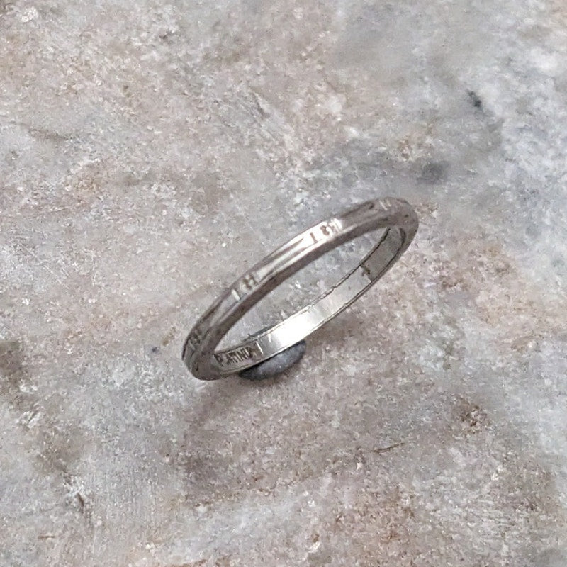 Vintage Hillcraft Platinum Delicate Dainty Etched Band Ring Size 4.75