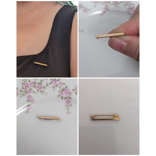 Vintage 10k Yellow Gold Ultra Tiny Mini Dainty Rectangle Bar Brooch Pin