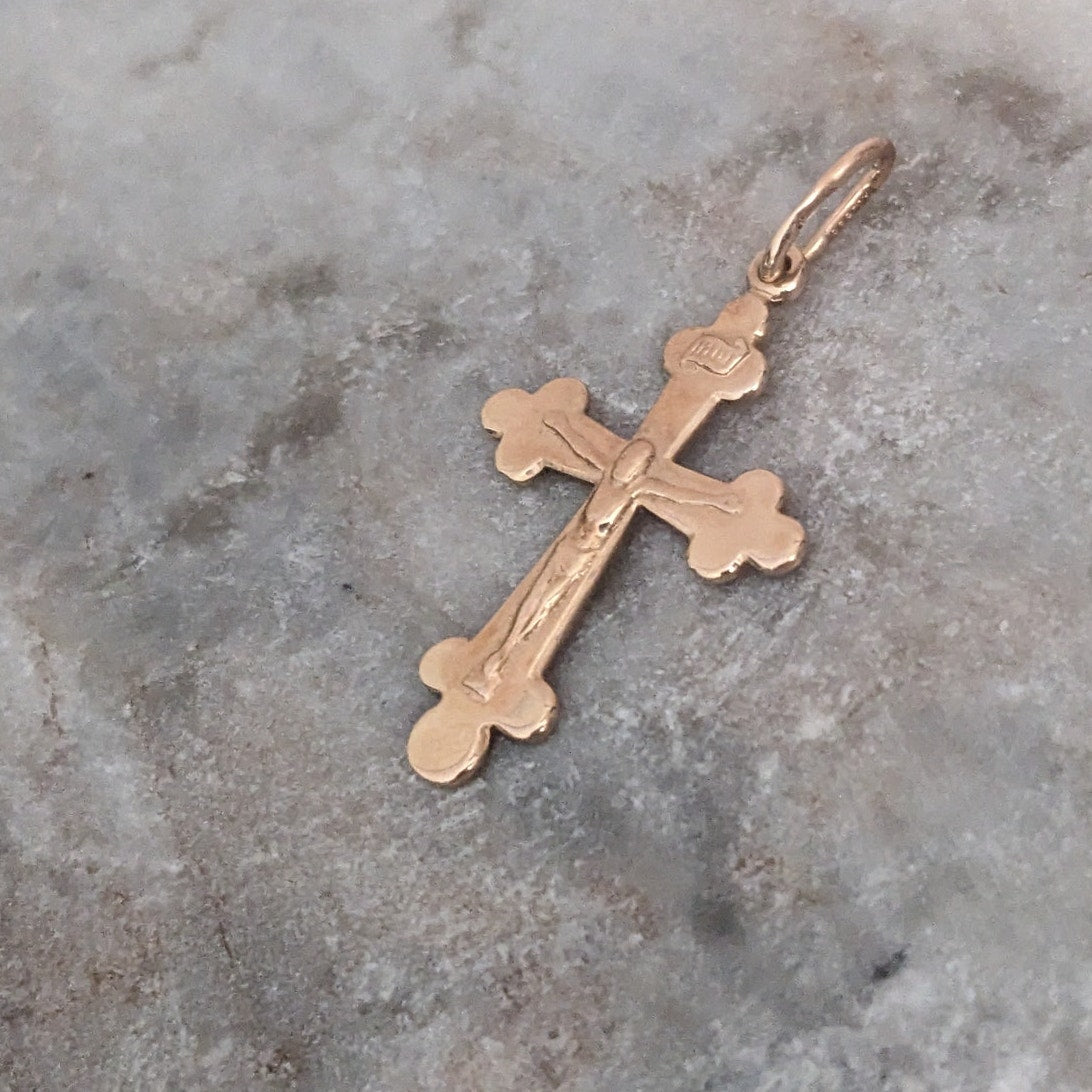 Vintage 14k Yellow Gold Ukrainian Russian Greek Orthodox Cross Pendant