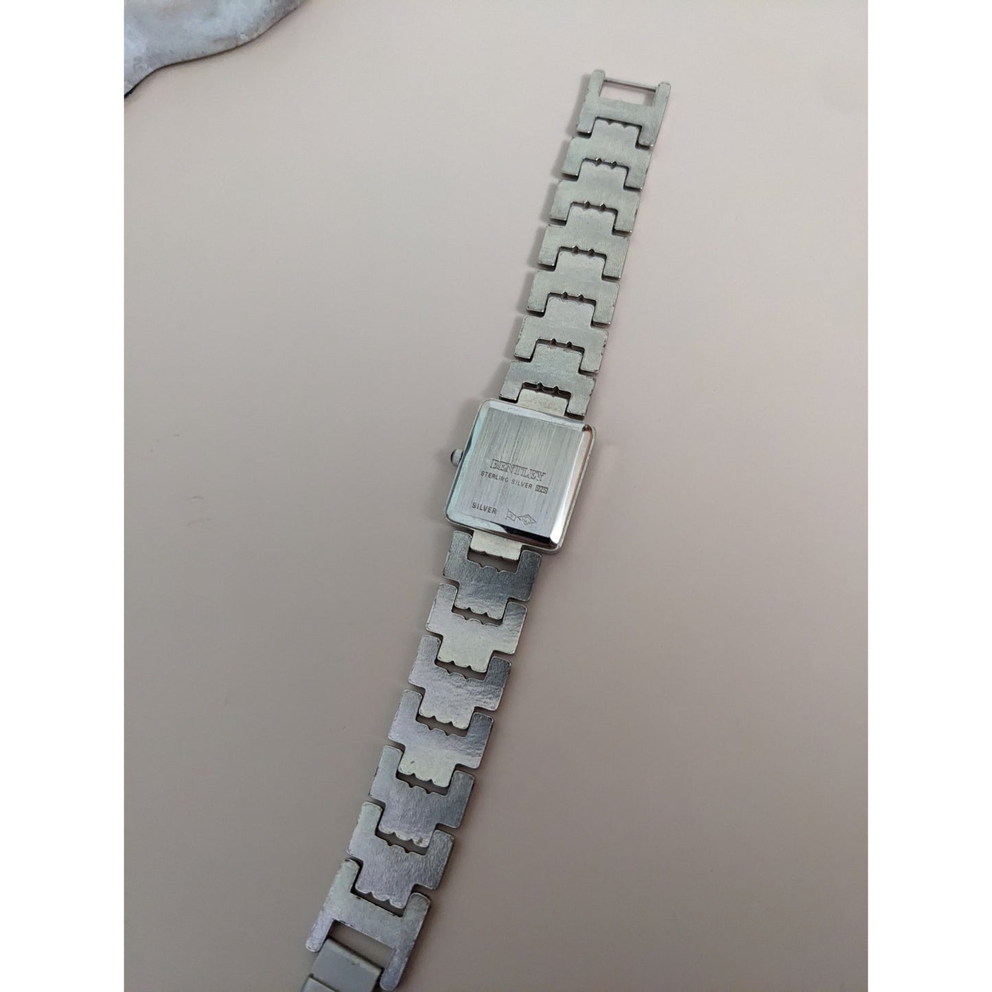 Vintage Andre Mouche Silver Tone Bangle Watch with Blue Floral Enamel Working