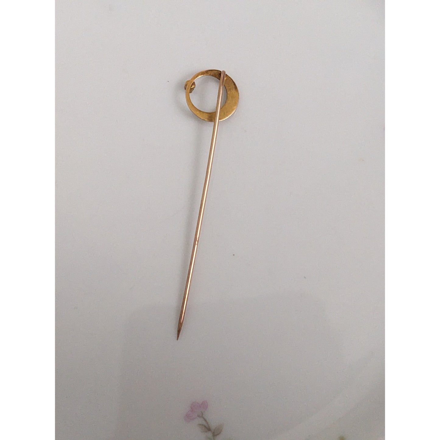 Antique Unmarked 12k Yellow Gold White Gem Crescent Moon Stick Pin